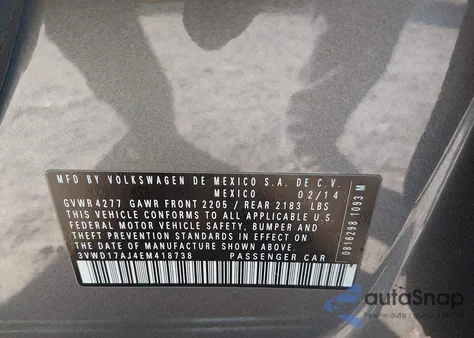 2014 Volkswagen Jetta 1.8T Se из США, поврежденный, VIN 3VWD17AJ4EM418738